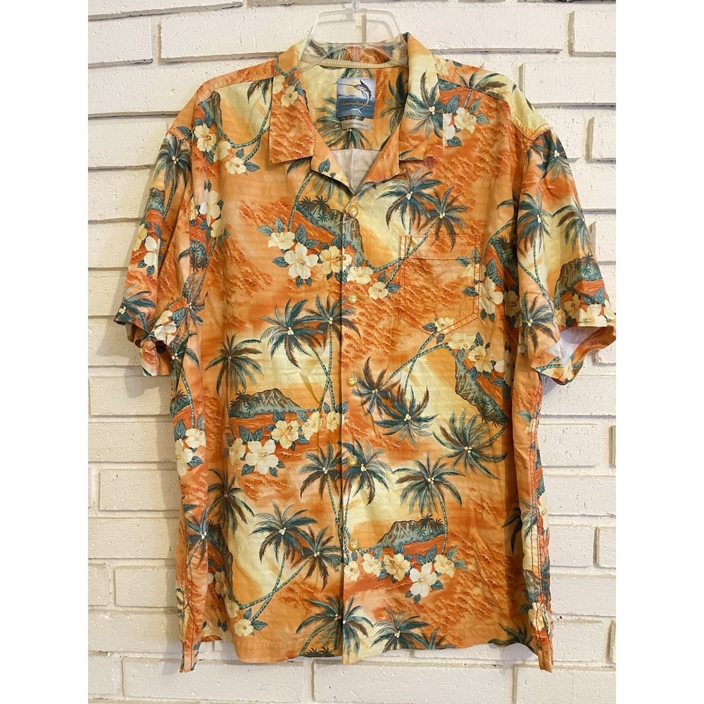 Tommy Bahama Island Zone 100% SIlk Camp SS Shirt Orange Tropical Size XLX/TGT